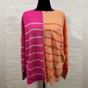 Boutique Summer Sweater Hot Pink, Tangerine Orange & White Stripes - Size XL
